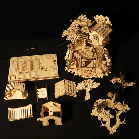 3D Wooden Treehouse Puzzle Handmade Assembly Model Kit