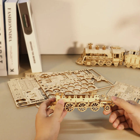 3D Wooden Mechanical Train Puzzle Model Kit
