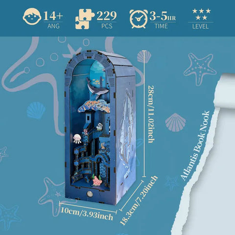 3D Wooden Atlantis Book Nook Kit With Lights