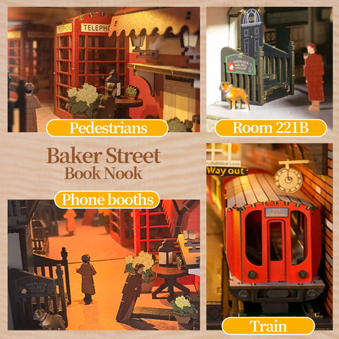 3D Wooden Baker Street Book Nook Puzzle Kit with Lights