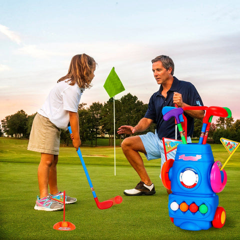 Kids Golf Club Set With Portable Golf Cart