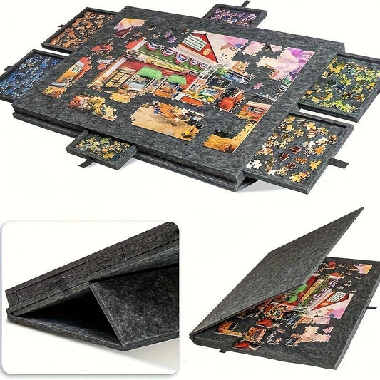 Foldable Puzzle Table with Sorting System and Built-in Stand