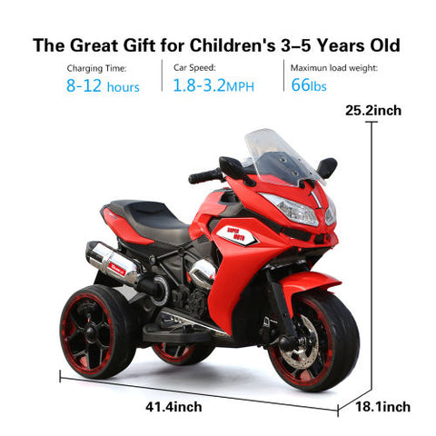 12V Kids 3-Wheel Electric Ride-on Motorcycle with Light-up Wheels