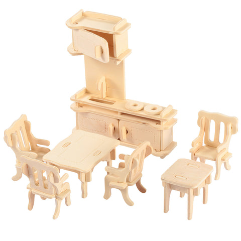 34-Piece 3D Wooden Dollhouse Furniture Miniature Puzzle Set