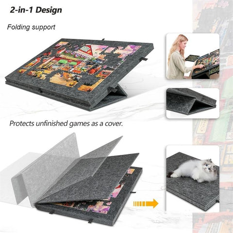 Foldable Puzzle Table with Sorting System and Built-in Stand