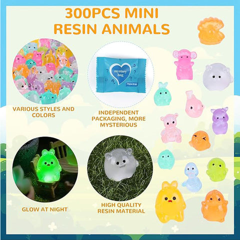 300-Piece Glow-in-the-Dark Mini Resin Animal Blind Bags