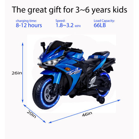 12V Electric Ride-On Motorcycle with Training Wheels
