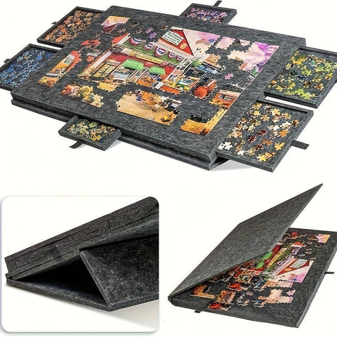 Foldable Puzzle Table with Sorting System and Built-in Stand