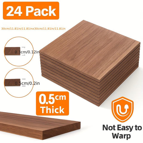 12-Piece Square Walnut Wood Pieces for DIY Crafts