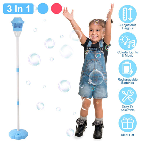 3-in-1 Standing Bubble Machine with Lights and Music