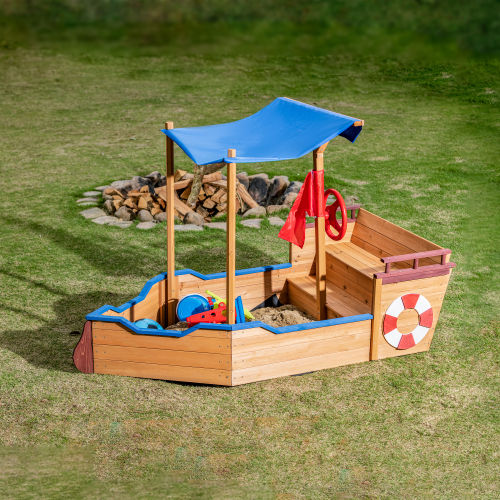 Wooden Corsair Sandbox with Storage Bench and Seat