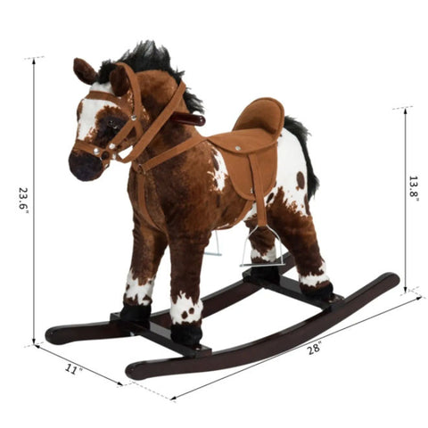 Plush Wooden Rocking Horse with Galloping Sounds