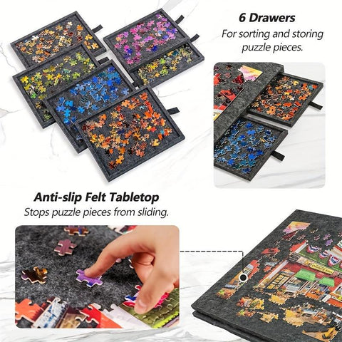 Foldable Puzzle Table with Sorting System and Built-in Stand