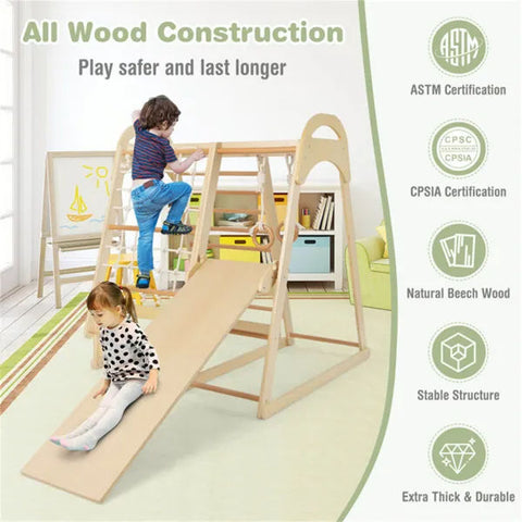 6-in-1 Wooden Kids Indoor Jungle Gym Playset