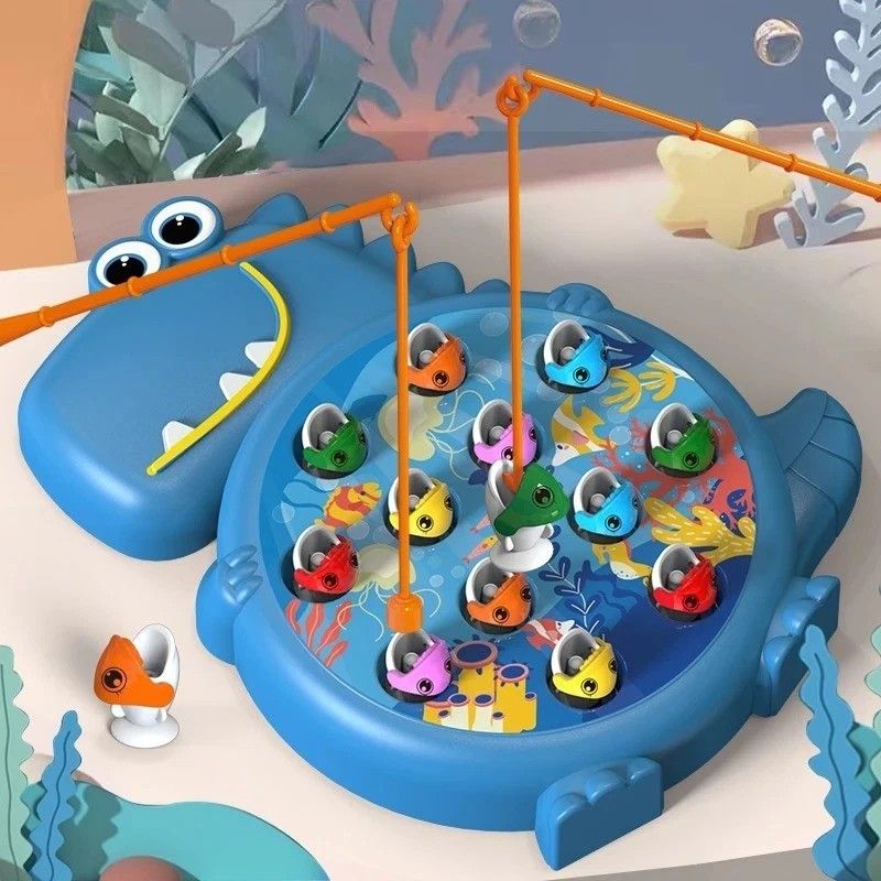 Dinosaur Magnetic Fishing Game Toy With 12 Fish and 2 Rods