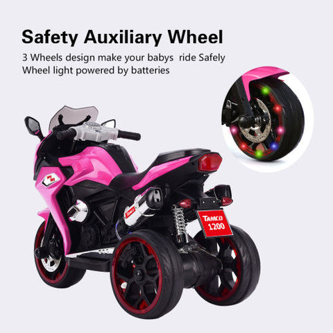 12V Kids 3-Wheel Electric Ride-on Motorcycle with Light-up Wheels