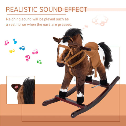 Plush Wooden Rocking Horse with Galloping Sounds