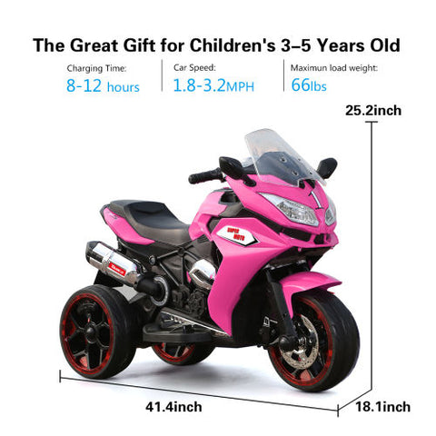 12V Kids 3-Wheel Electric Ride-on Motorcycle with Light-up Wheels
