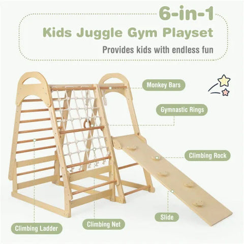 6-in-1 Wooden Kids Indoor Jungle Gym Playset