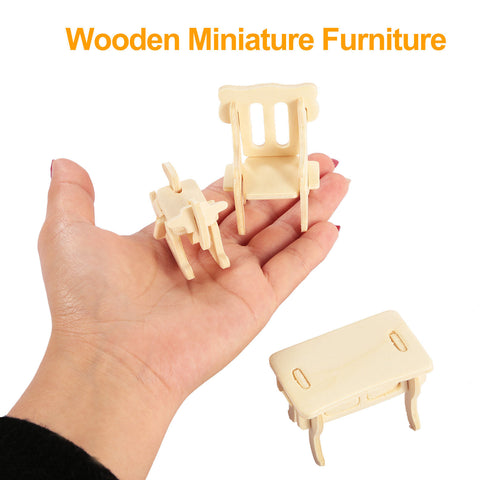 34-Piece 3D Wooden Dollhouse Furniture Miniature Puzzle Set