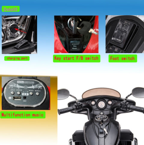 12V 2-Seat Electric Ride-On Motorcycle with 3 Wheels and Storage Box