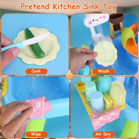 3-in-1 Kids Kitchen Sink Toy with Electric Faucet