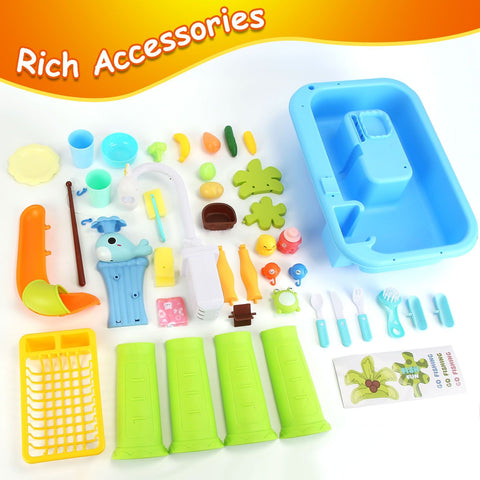 3-in-1 Kids Kitchen Sink Toy with Electric Faucet