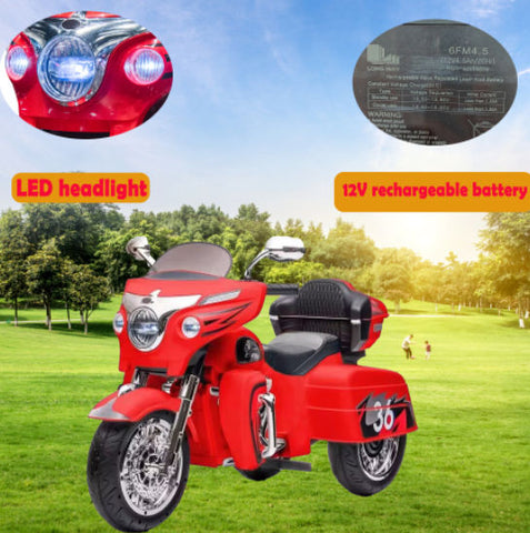 12V 2-Seat Electric Ride-On Motorcycle with 3 Wheels and Storage Box