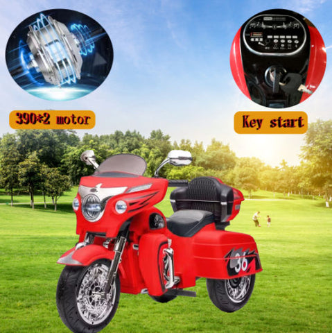 12V 2-Seat Electric Ride-On Motorcycle with 3 Wheels and Storage Box