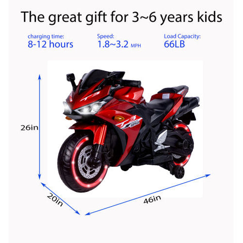 12V Electric Ride-On Motorcycle with Training Wheels