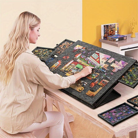 Foldable Puzzle Table with Sorting System and Built-in Stand