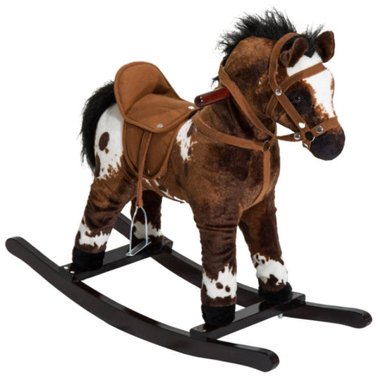 Plush Wooden Rocking Horse with Galloping Sounds