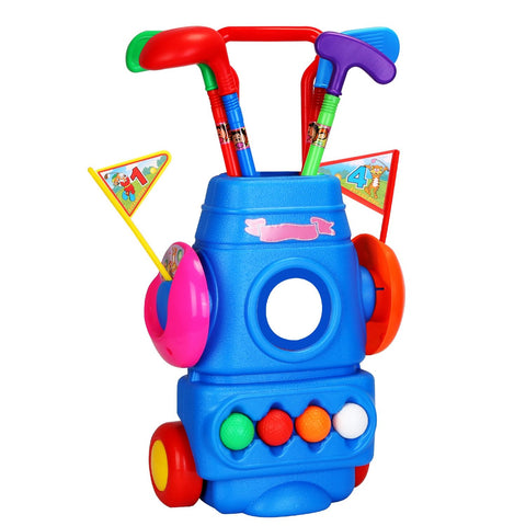 Kids Golf Club Set With Portable Golf Cart