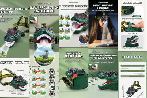 Dinosaur Headlight with Light and Music Effects