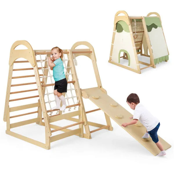 6-in-1 Wooden Kids Indoor Jungle Gym Playset