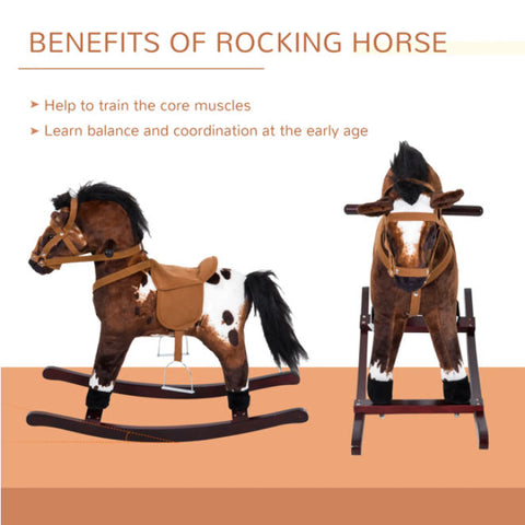 Plush Wooden Rocking Horse with Galloping Sounds