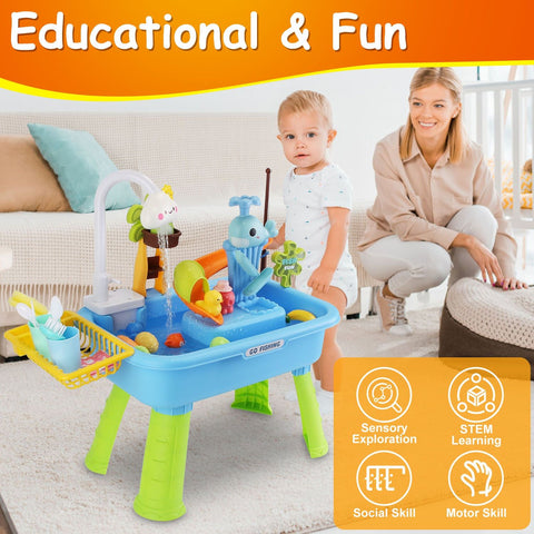 3-in-1 Kids Kitchen Sink Toy with Electric Faucet