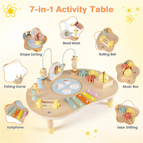 7-in-1 Wooden Baby Activity Table with Music & Shape Sorting