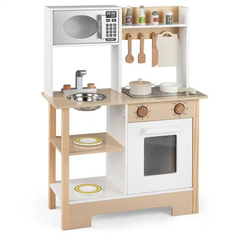 Kids Wooden Play Kitchen Set with 13 Accessories