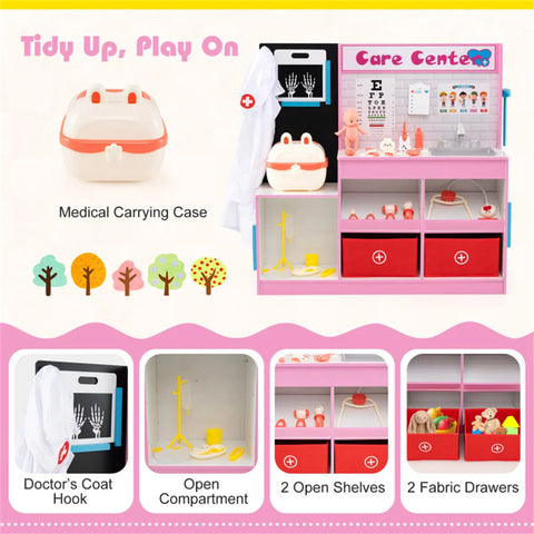 Pink Wooden Doctor Office Playset for Toddlers