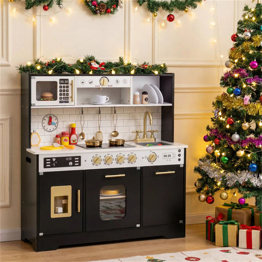 Kids Wooden Play Kitchen With Pretend Ice Maker