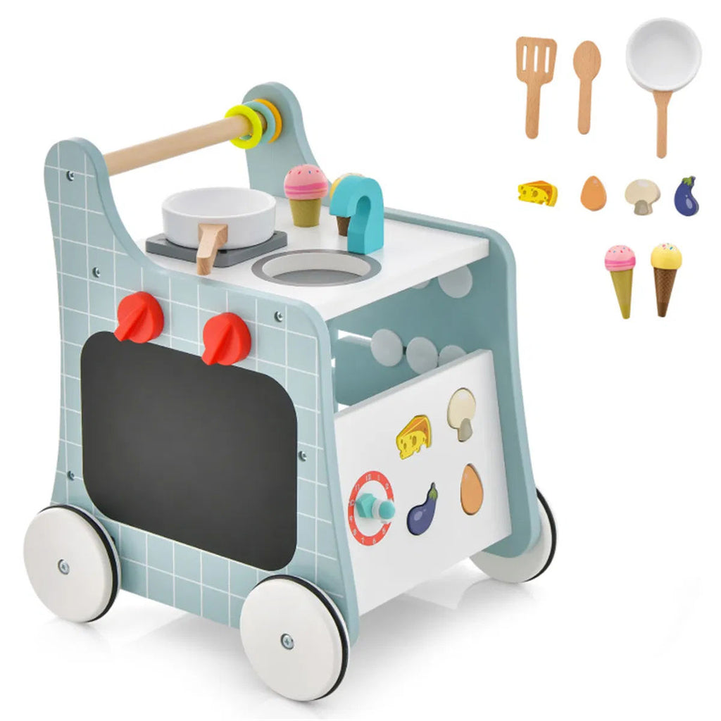 6-in-1 Wooden Baby Walker with Play Kitchen