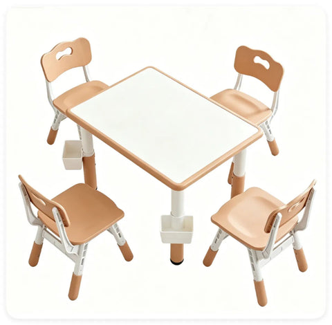 Height Adjustable Kids Desk and 4 Chairs Set with Storage