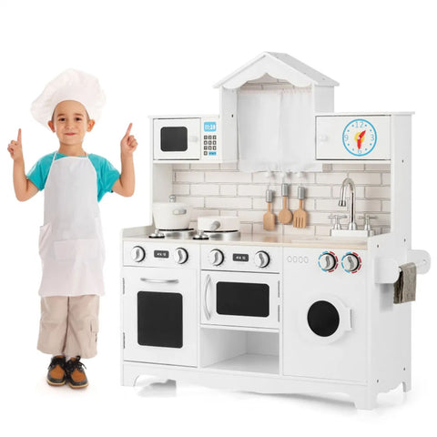 Kids Wooden Play Kitchen with Washing Machine