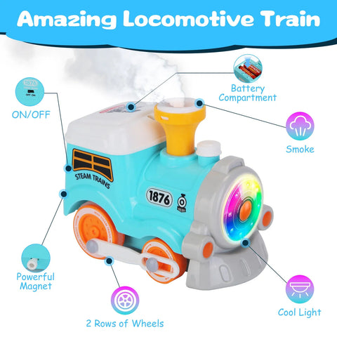 Kids Remote Control Electric Train Set with Lights and Smoke