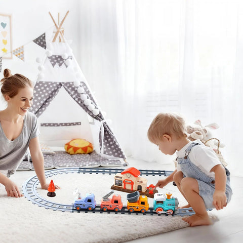 Kids Remote Control Electric Train Set with Lights and Smoke