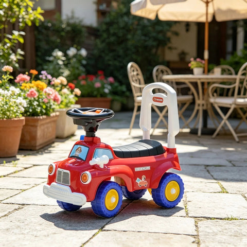 Toddler Fire Truck Ride-On Sliding Car Toy with Music and Horn