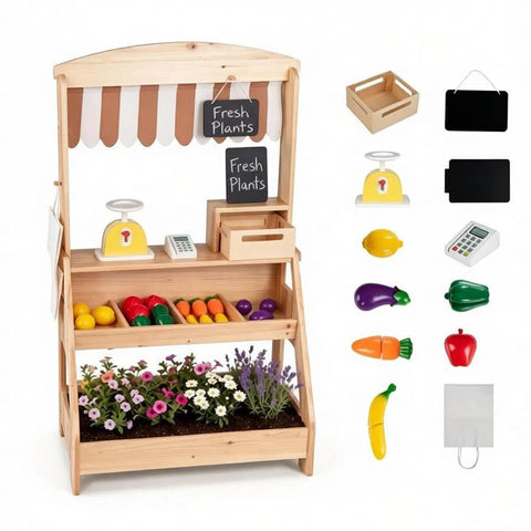 2-in-1 Kids Mud Kitchen & Farmers Market Stand