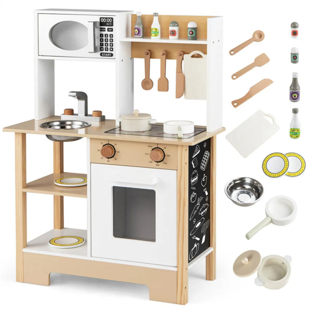 Kids Wooden Play Kitchen Set with 13 Accessories
