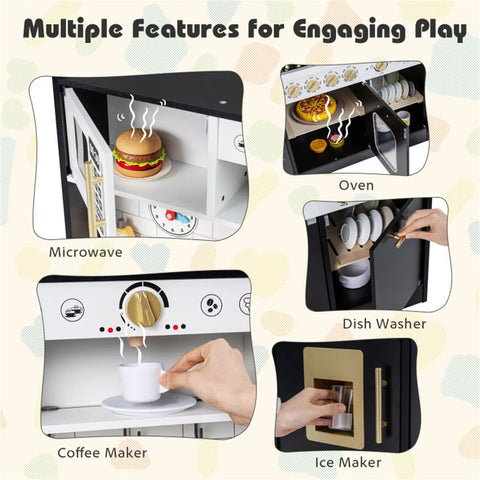 Kids Wooden Play Kitchen With Pretend Ice Maker